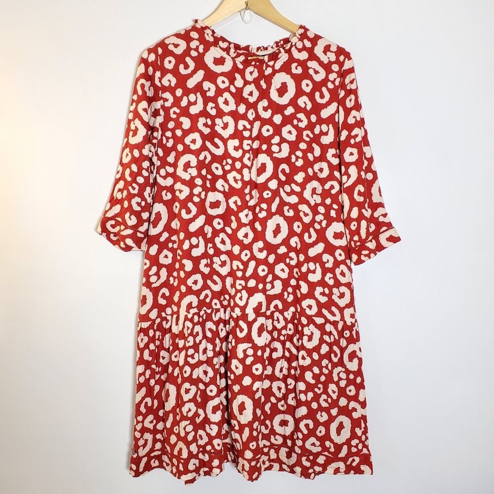 Brakeburn Red & White Leopard print lined midi dress Size US 10 UK Size 14